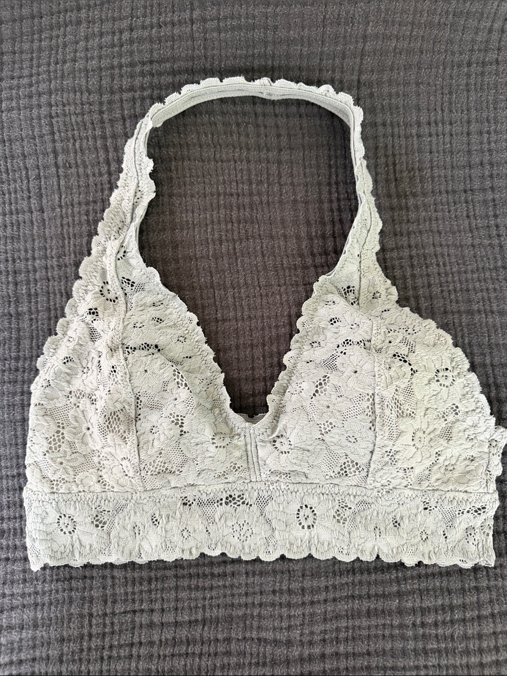 aerie Lace Halter Bralette in Gray